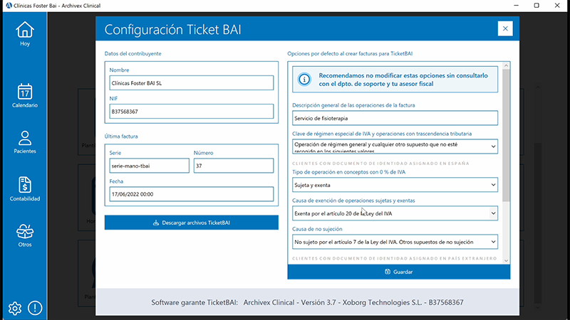 Interfaz de Archivex con facturación TicketBAI