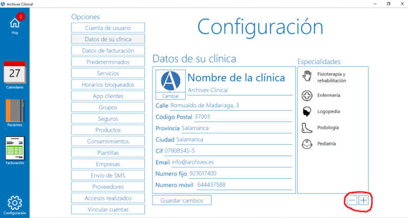 Configuración Archivex Clinical