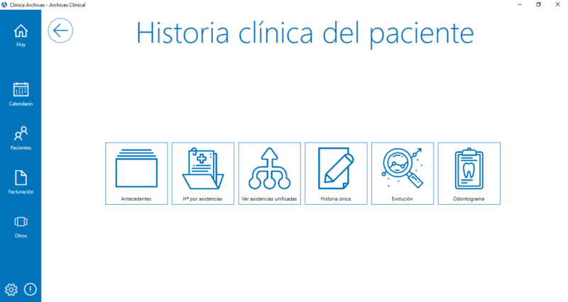 Interfaz Historia clínica del paciente