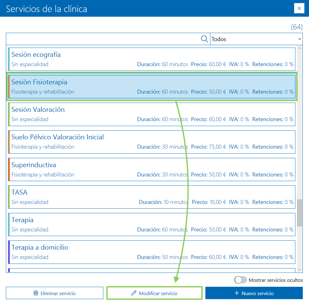 Modificar servicios