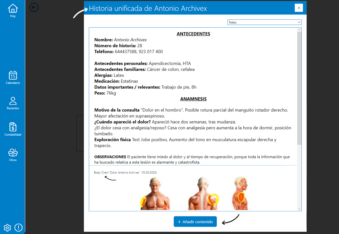 Historia unificada de Archivex Clinical | Software de gestión clínica