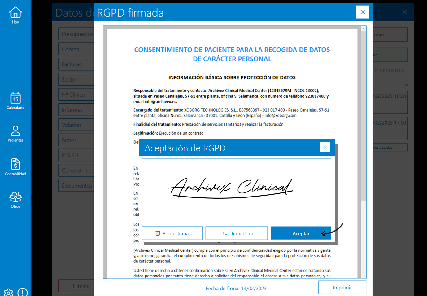 Firma electrónica de Archivex Clinical | Software de gestión clínicadfsdf